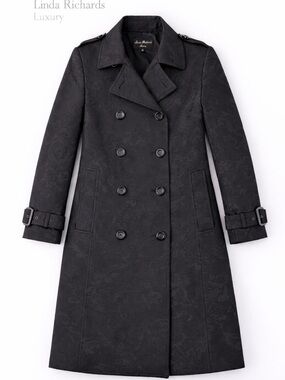 Linda Richards Luxury Double Breasted Gothic Floral Jacquard Trench Coat Belted